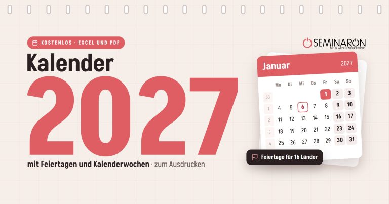 Kalender 2027 zum Ausdrucken: große Jahreszahl 2027 mit Kalenderblatt Januar, Feiertagen und Kalenderwochen