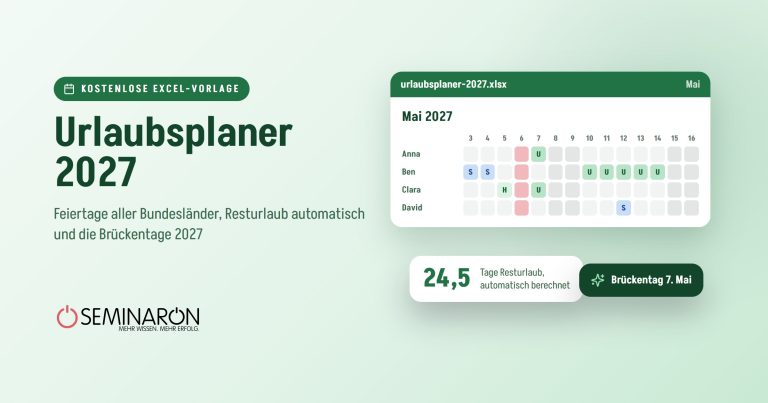 Urlaubsplaner 2027 in Excel mit Feiertagen und Brückentagen